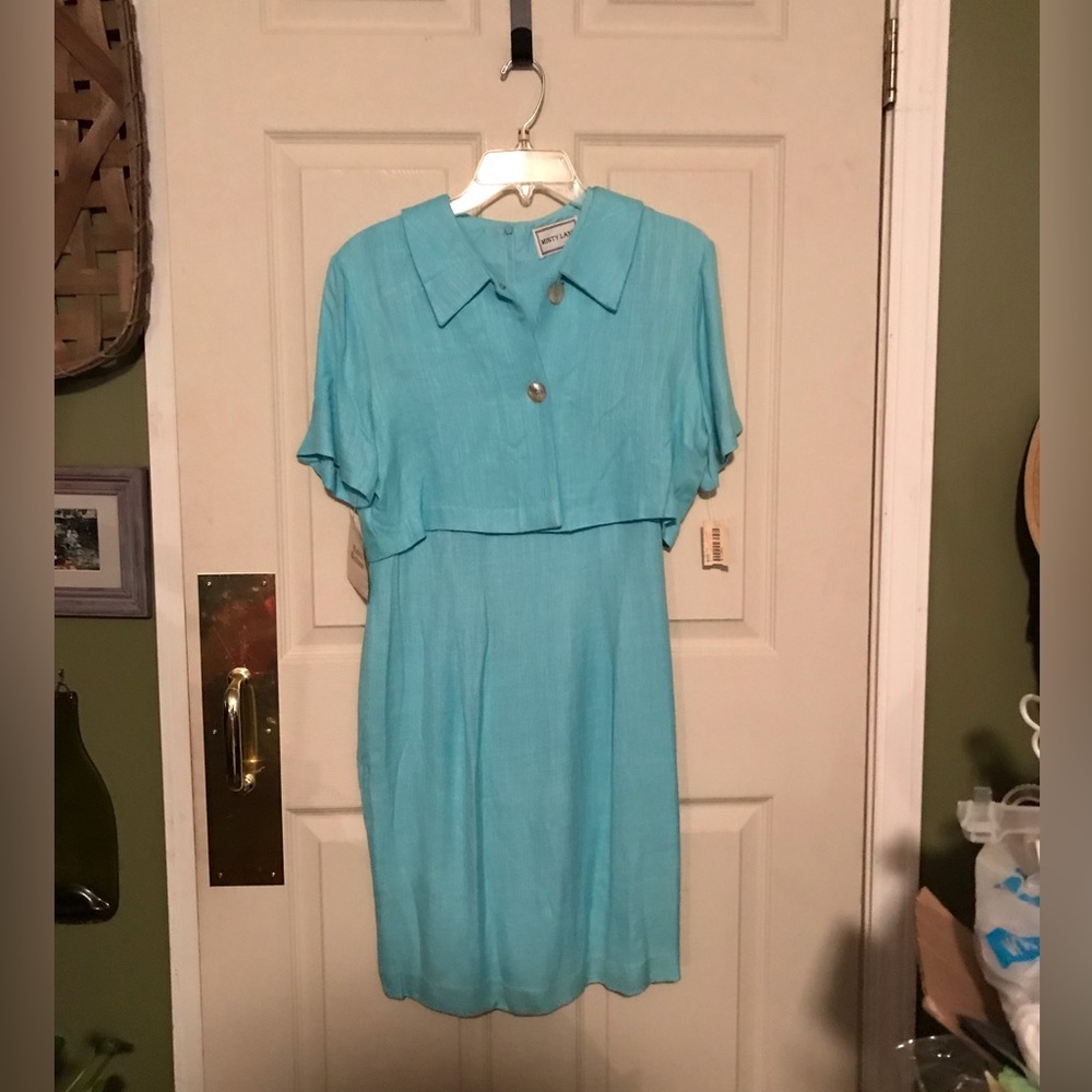 Elegant Classy Lil Blue Vintage Misty Lane Blue Dress in Linen